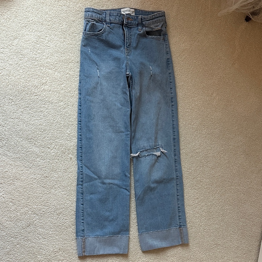 Abercrombie Kids high rise, wide leg  Distressed Blue Jeans